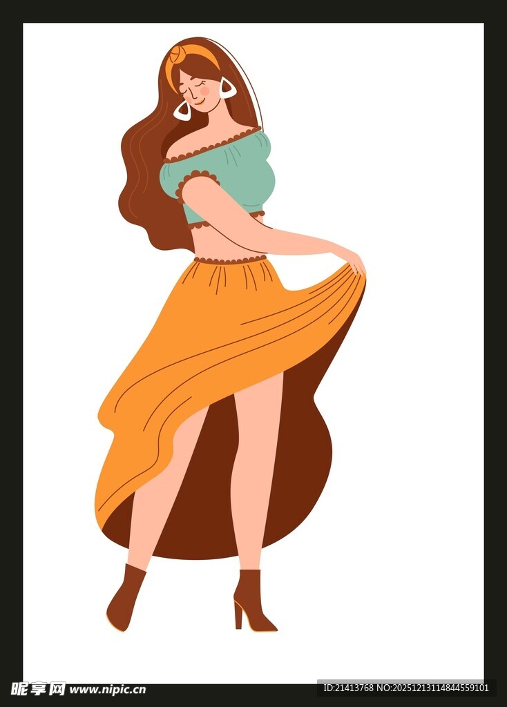 时尚女子舞动飘逸裙摆