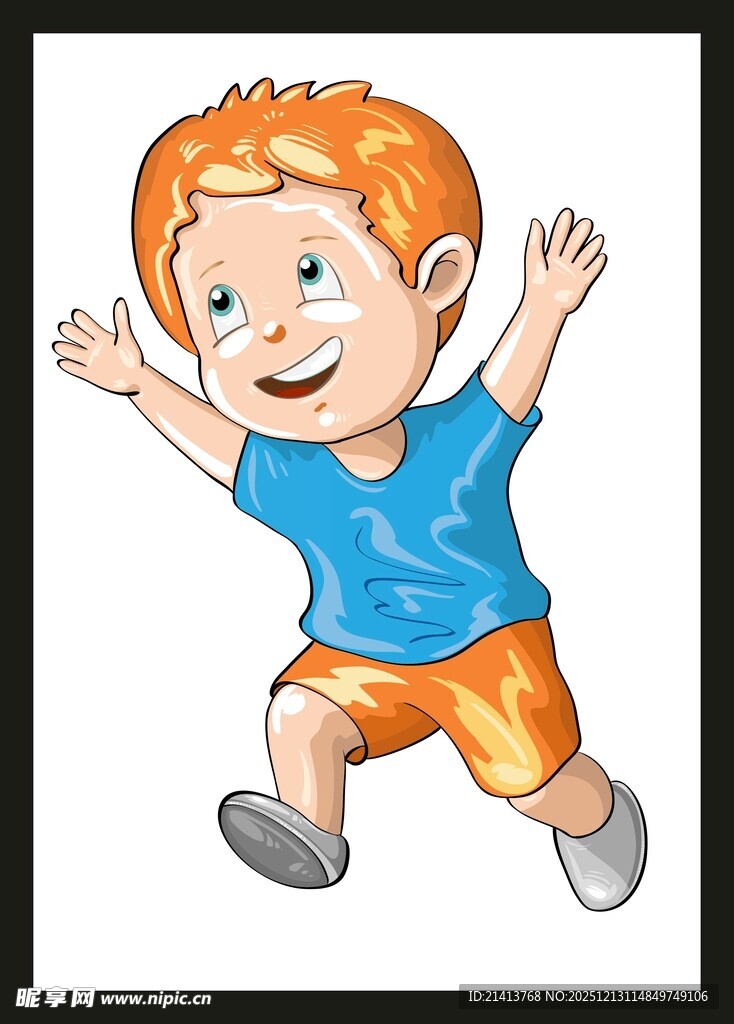 快乐奔跑的红衣小男孩