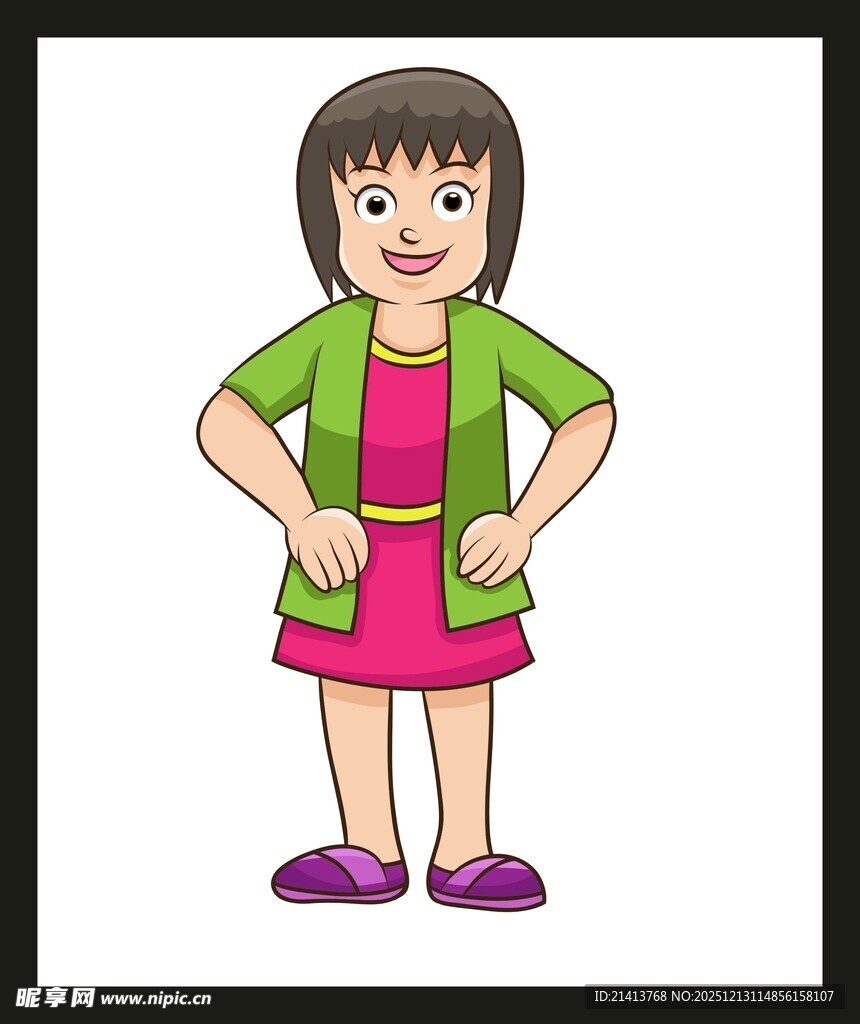 穿绿外套的卡通小女孩