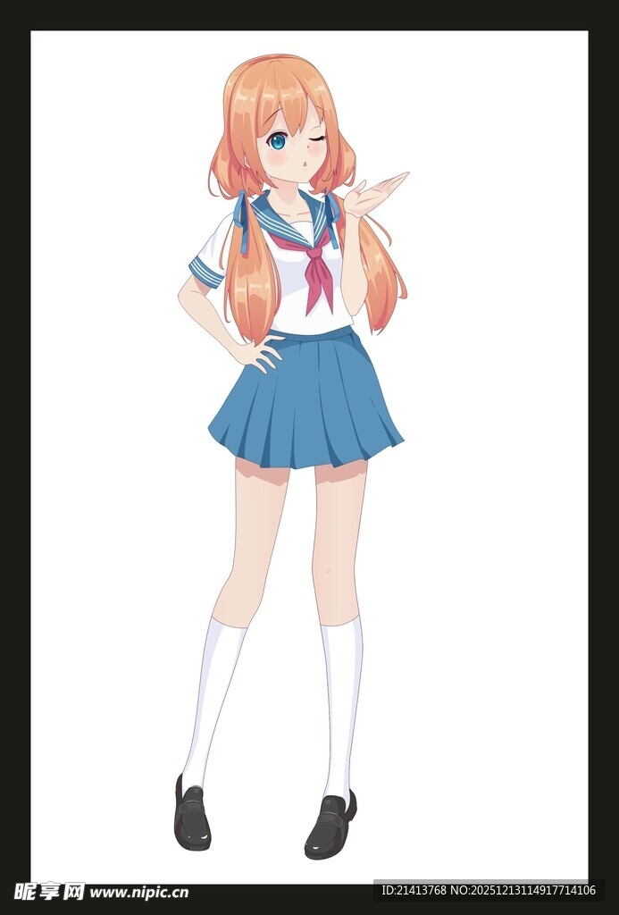 可爱双马尾女学生形象