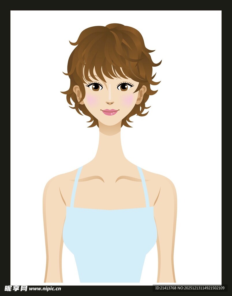 短发女性穿吊带形象展示