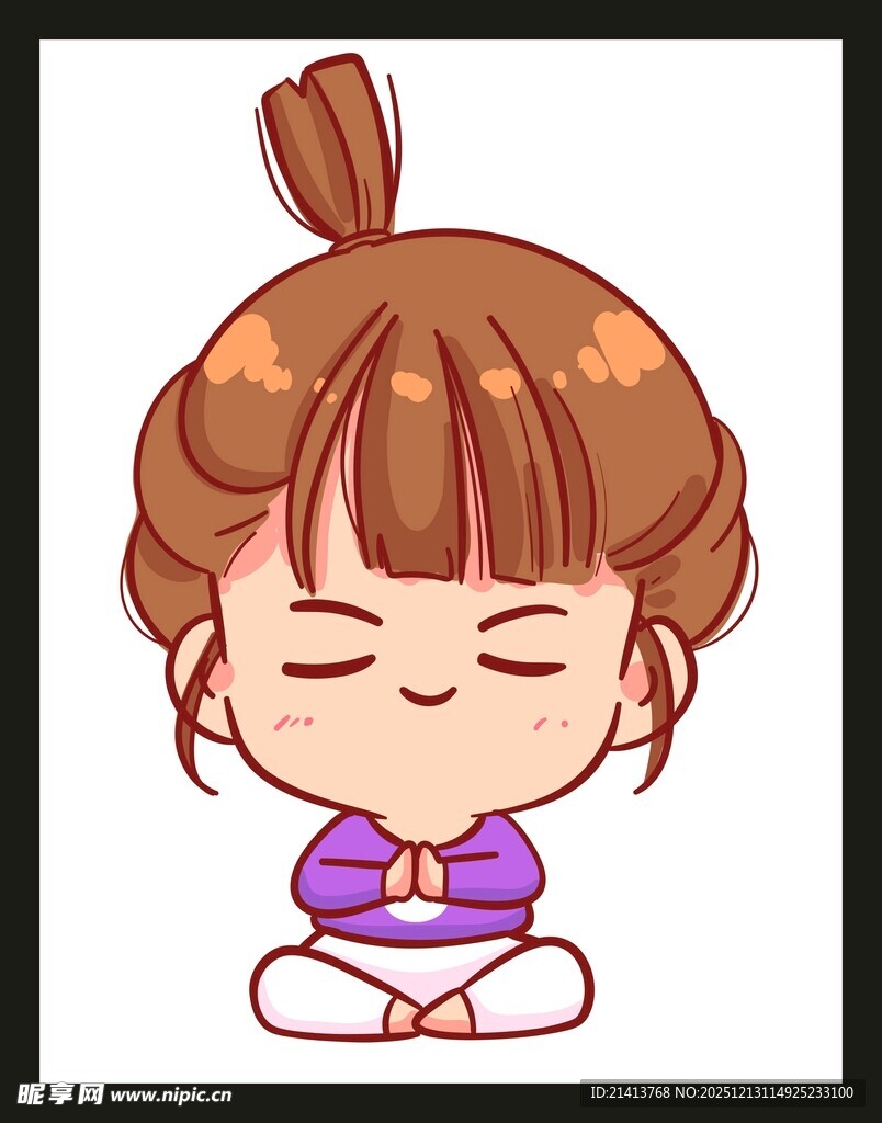 冥想的可爱卡通女孩