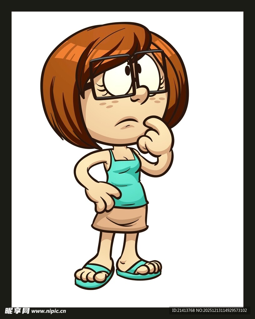 思考的卡通女孩