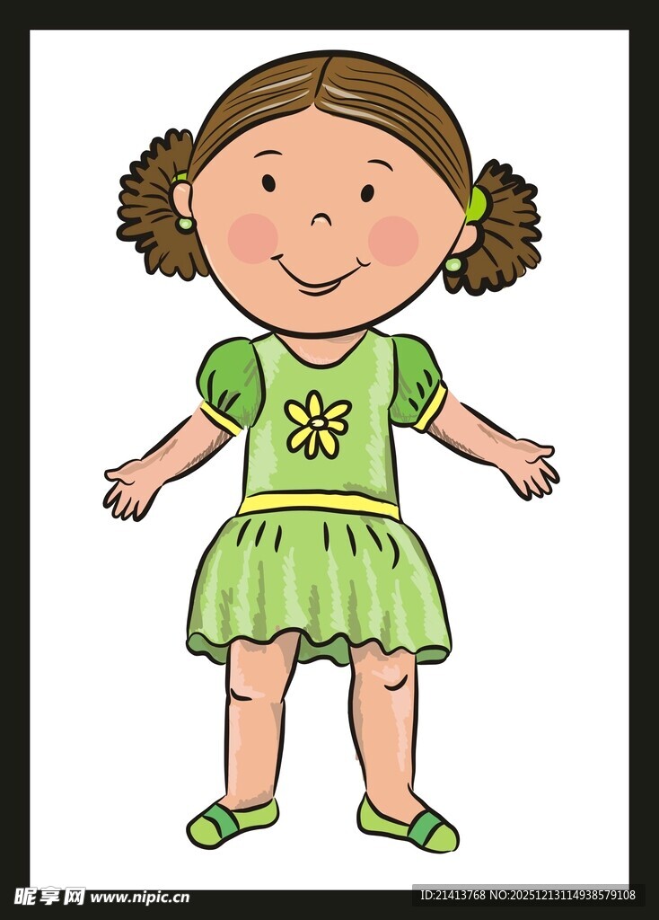 穿绿裙的可爱小女孩