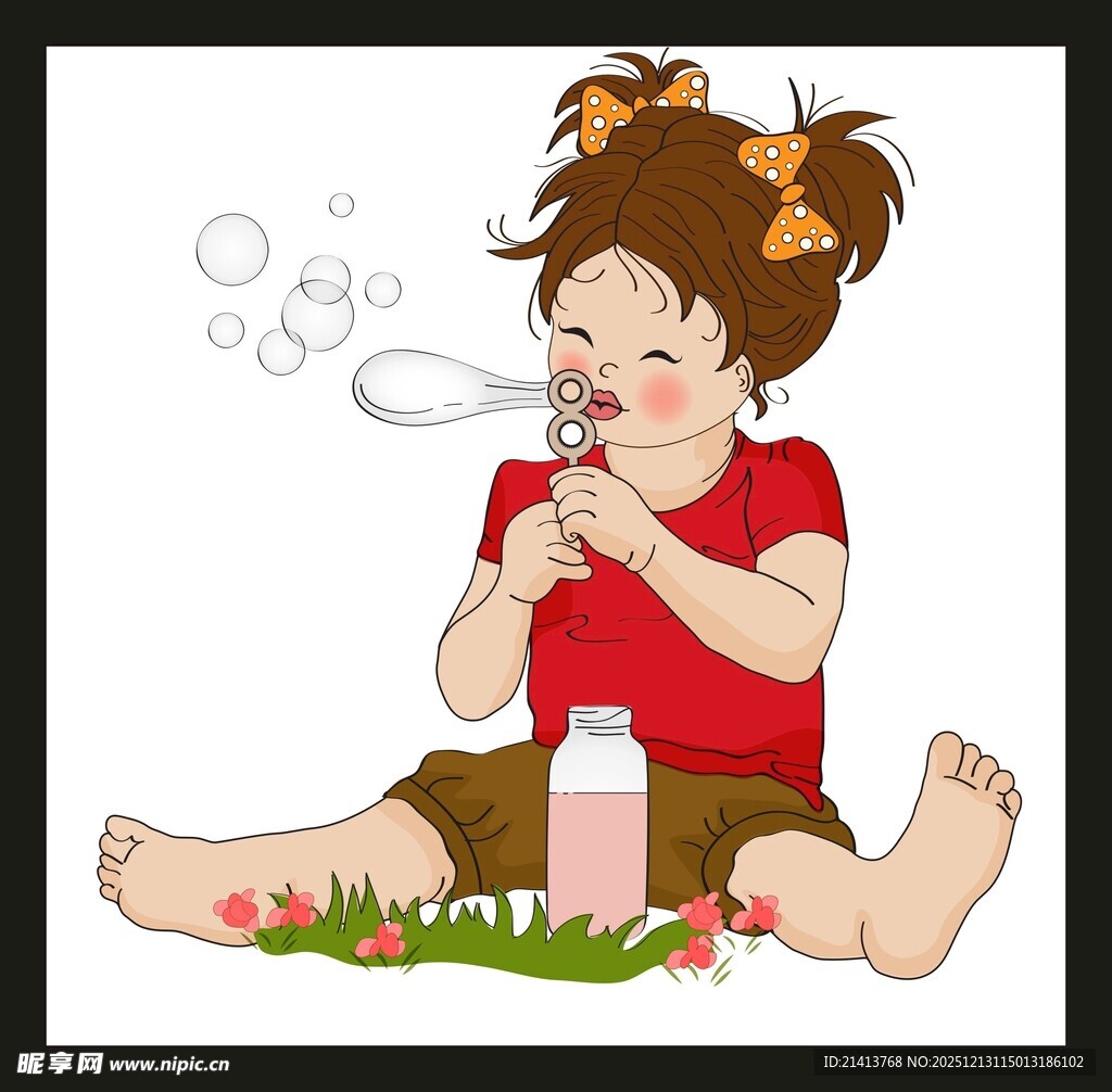 小女孩开心吹泡泡