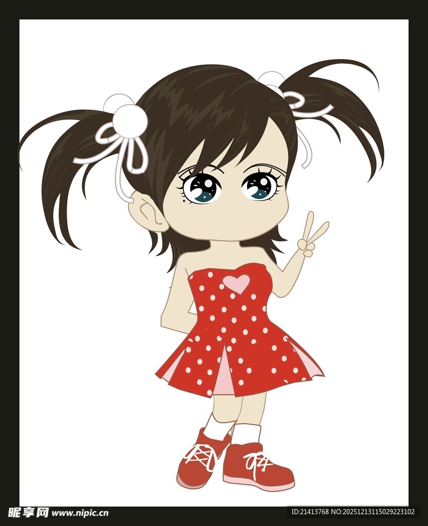 穿红裙的双马尾卡通女孩