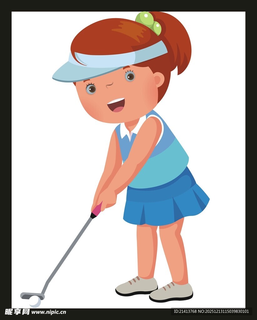 女孩专注打高尔夫