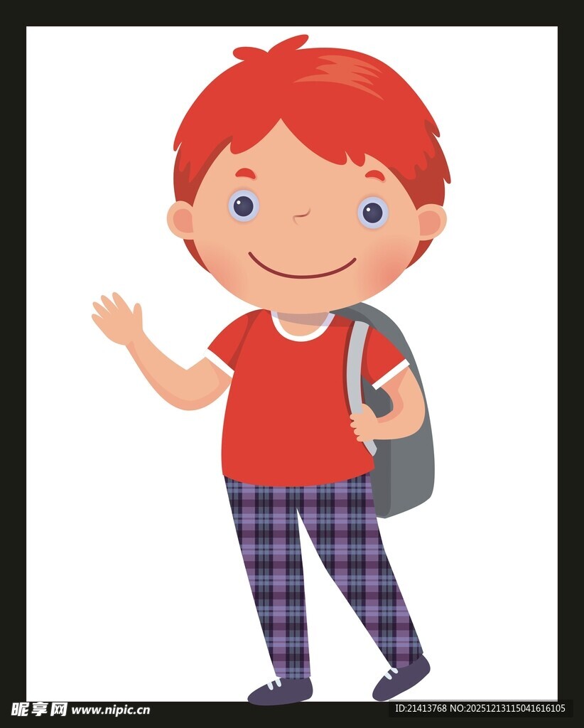 背着书包的红衣小男孩