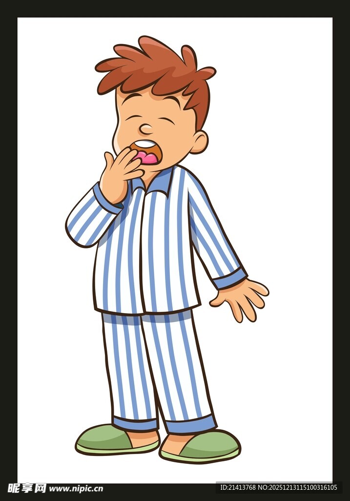 穿着睡衣打哈欠的男孩