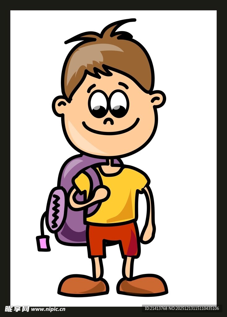 背着书包的快乐小男孩