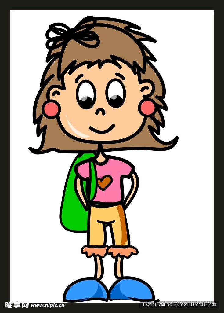 背着绿包的卡通小女孩