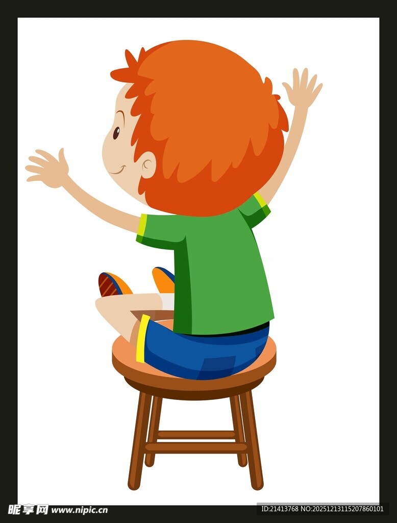 坐在凳子上欢呼的红衣小孩