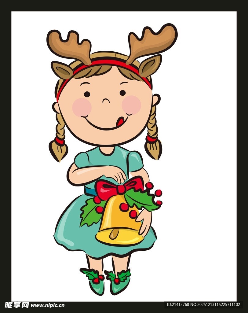 戴鹿角的可爱圣诞小女孩