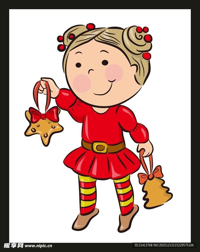 穿红衣的可爱圣诞小女孩
