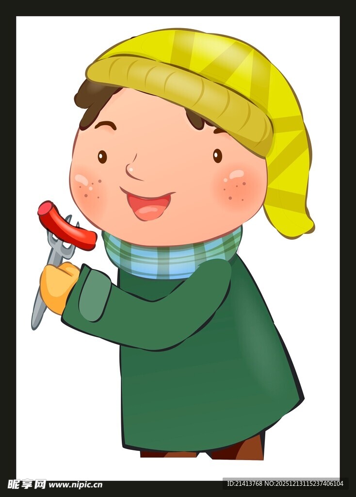 戴帽小孩手持辣椒