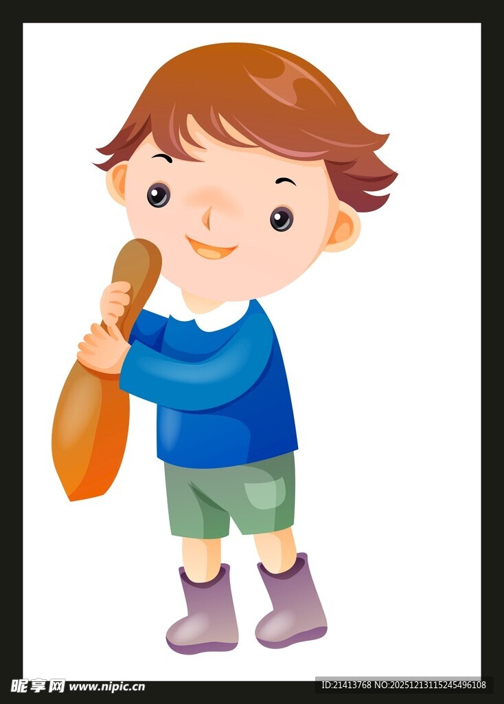 小男孩手持胡萝卜