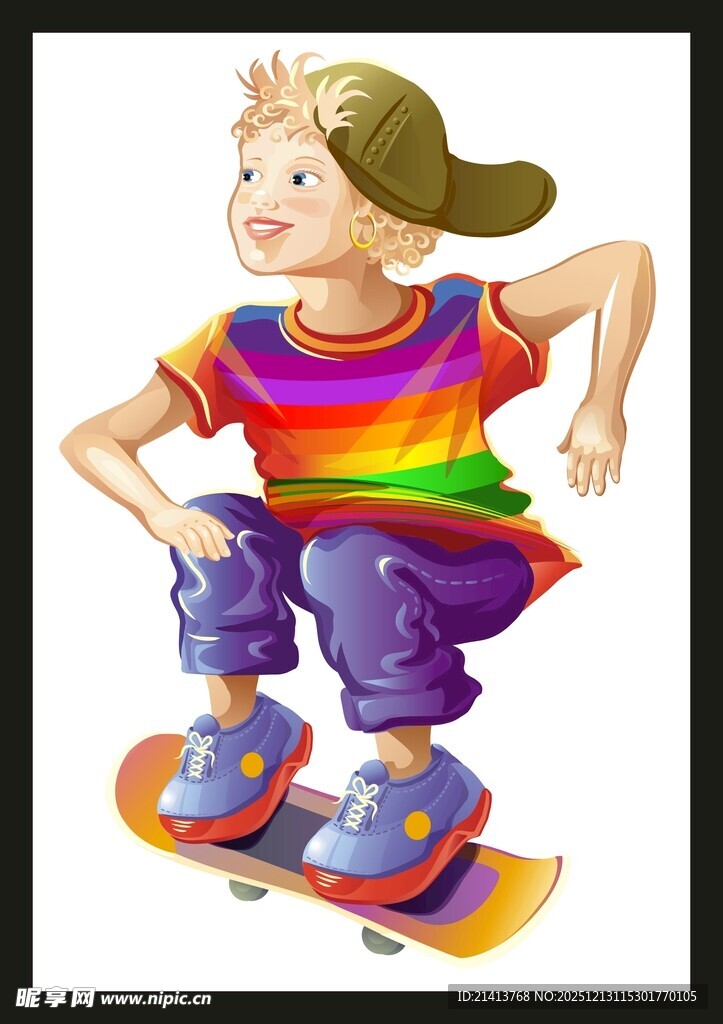 彩色装扮女孩玩滑板