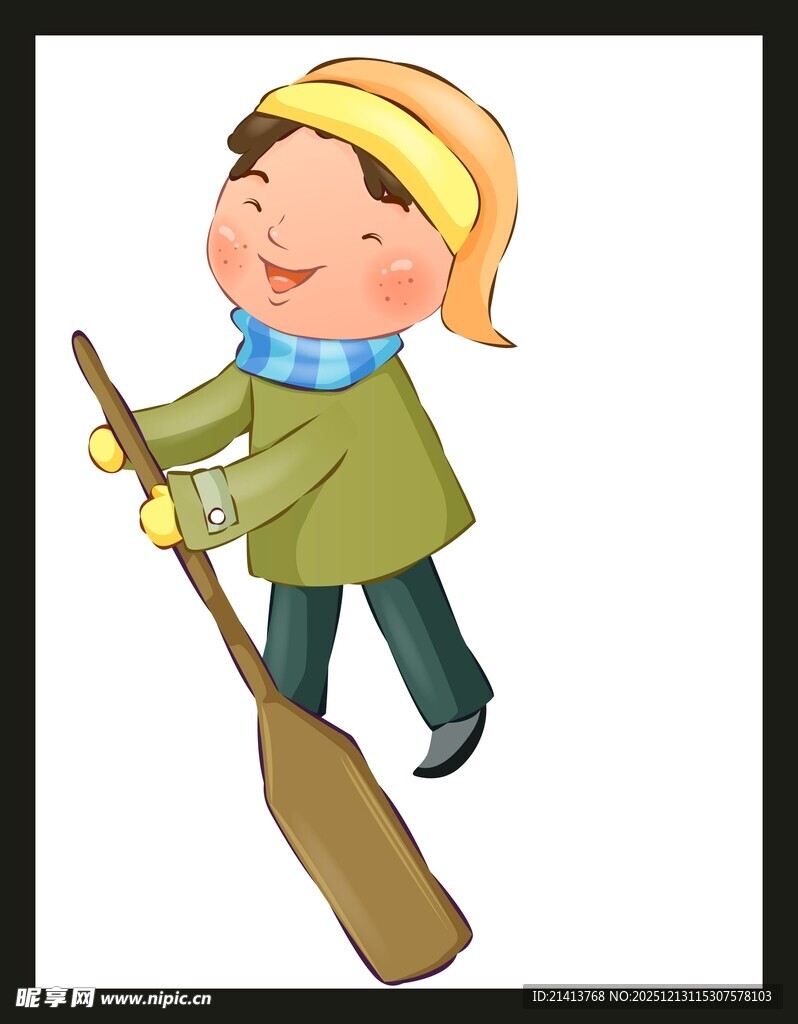 手持扫帚的可爱卡通小孩