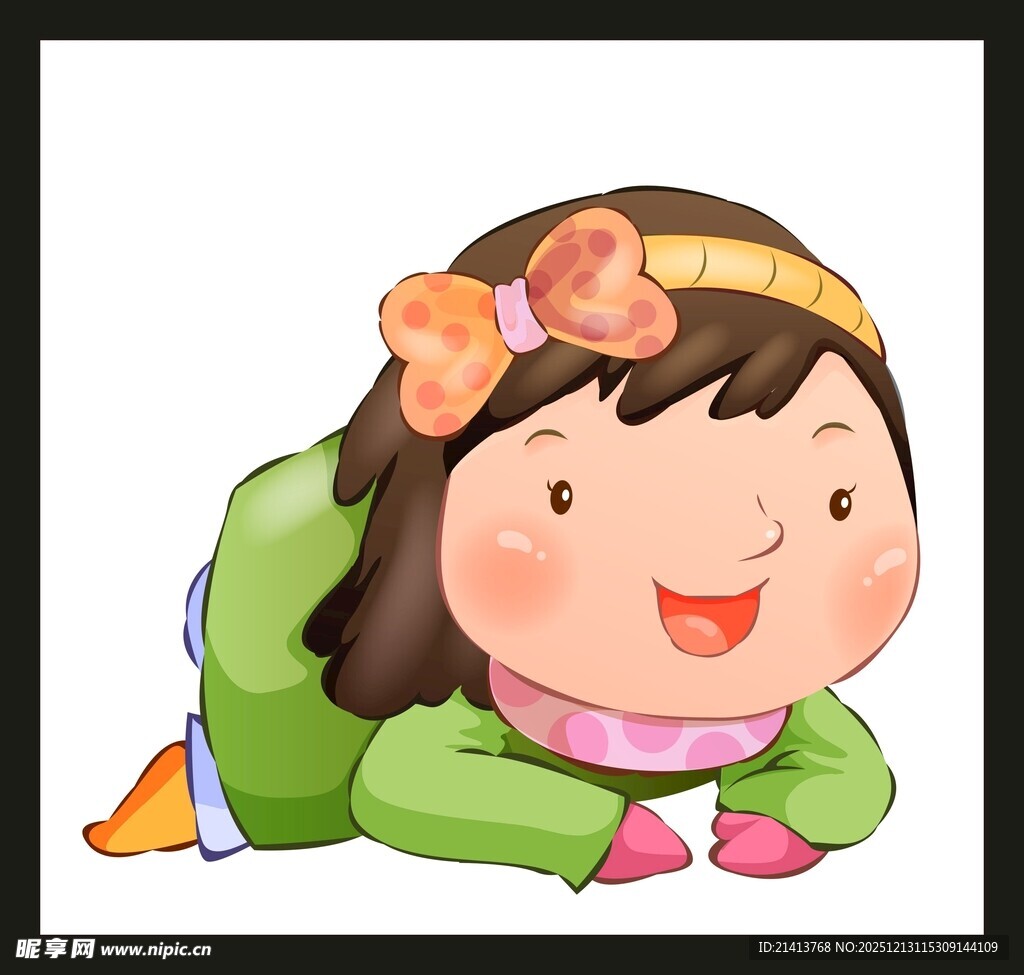 趴着的可爱小女孩