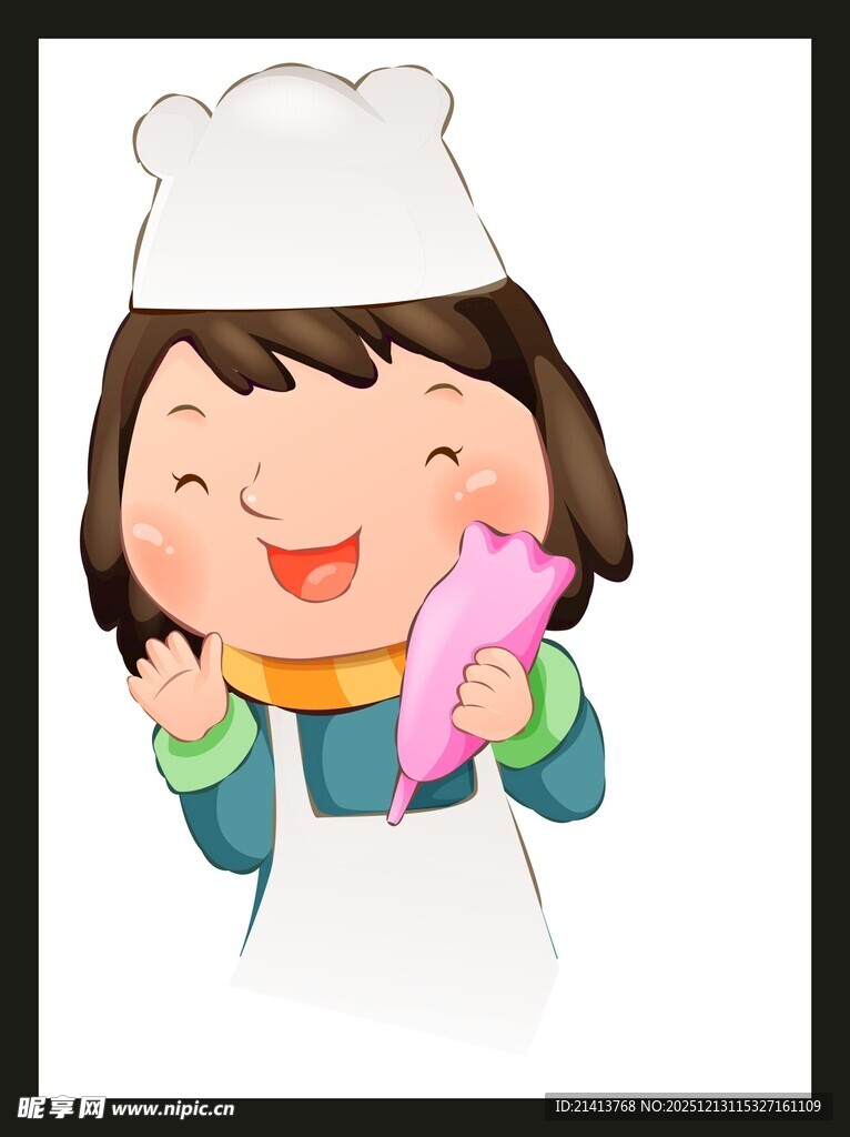 可爱厨师女孩手持厨具