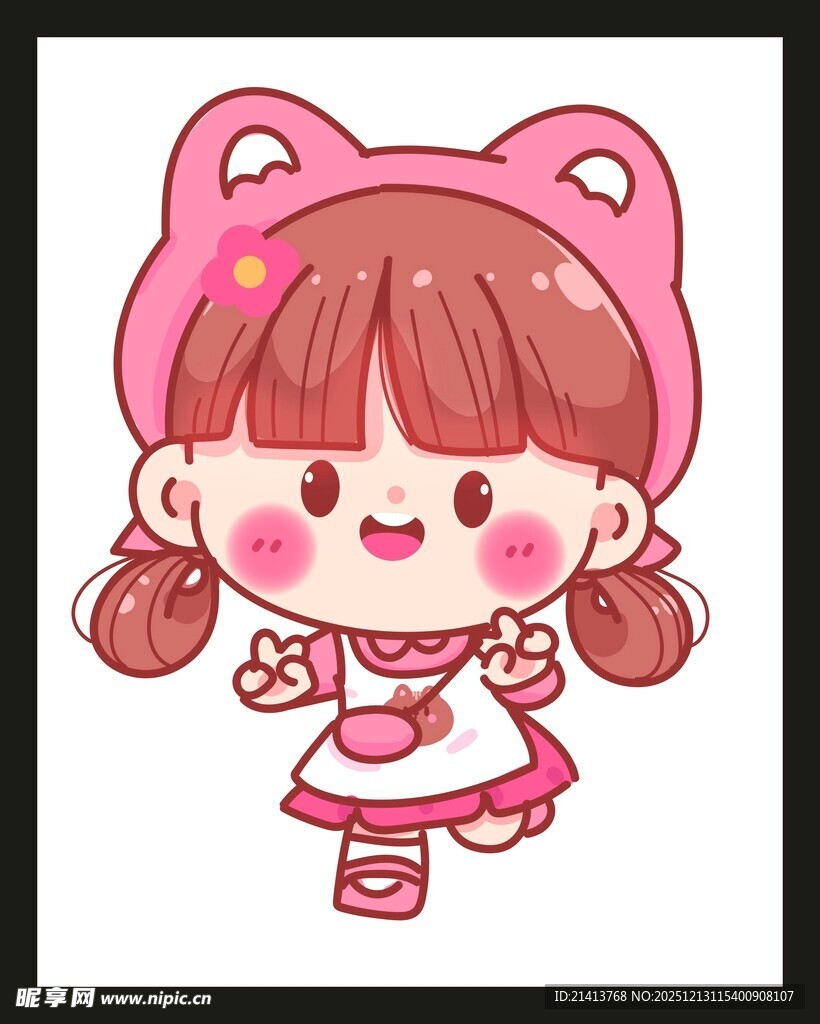 戴猫耳帽的可爱小女孩