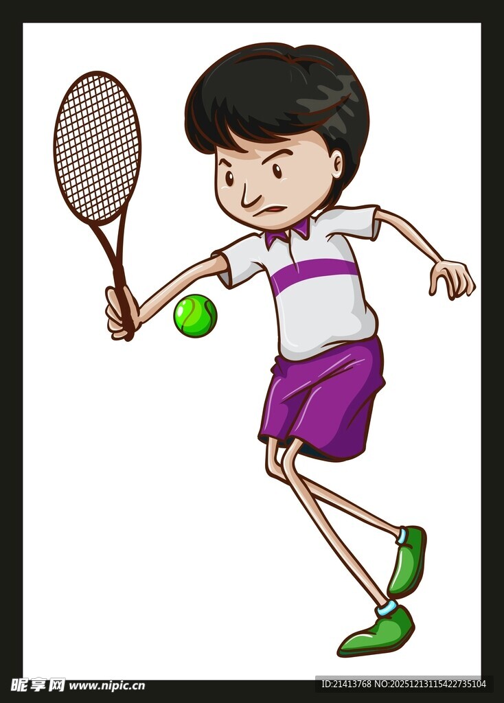 男孩专注打网球瞬间