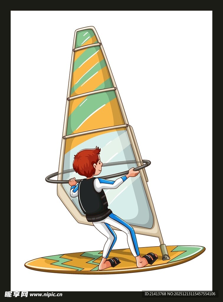 单人海上风帆冲浪画面