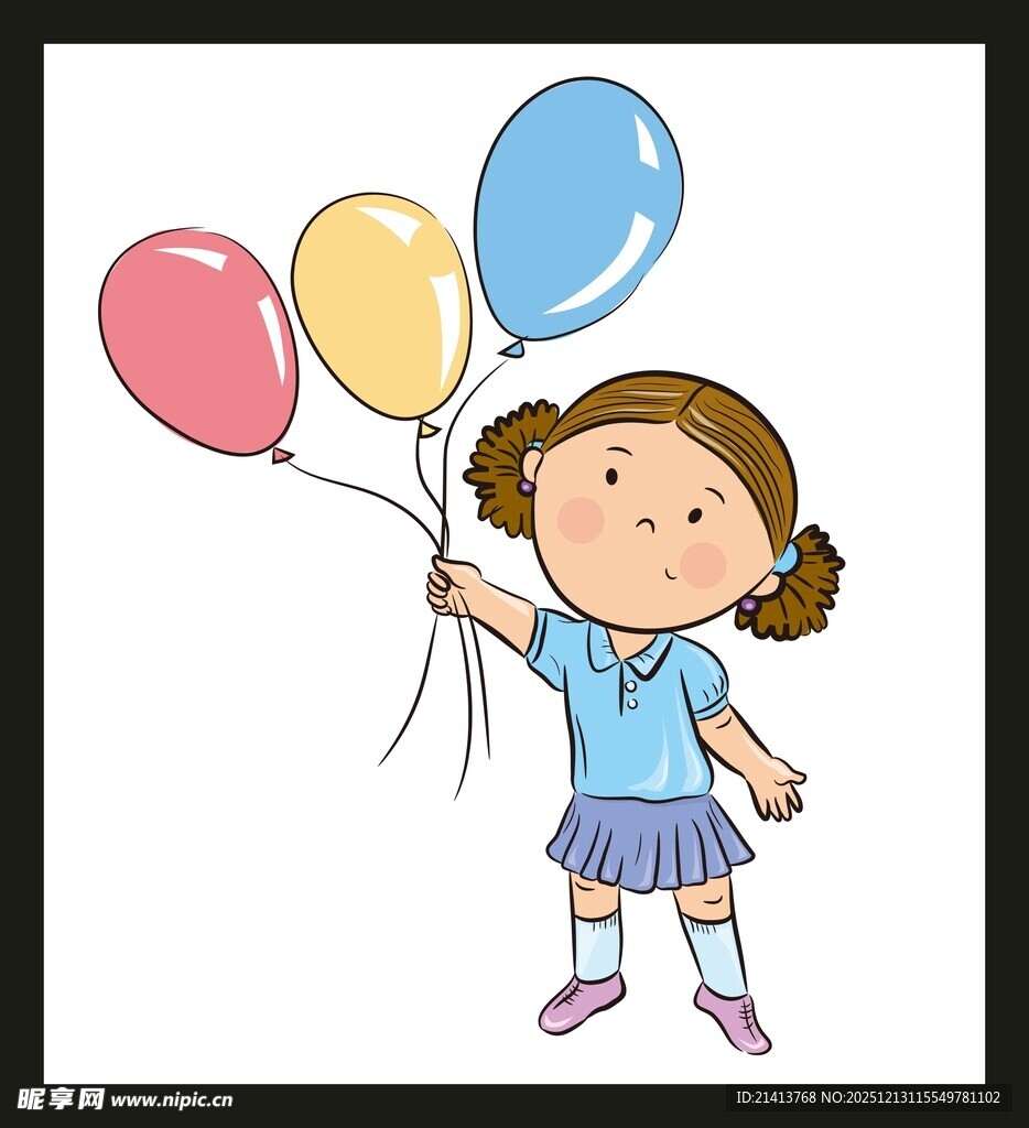 手持气球的可爱小女孩
