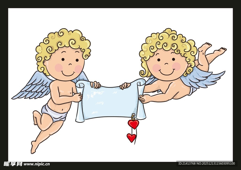 双小天使持卷轴送爱心