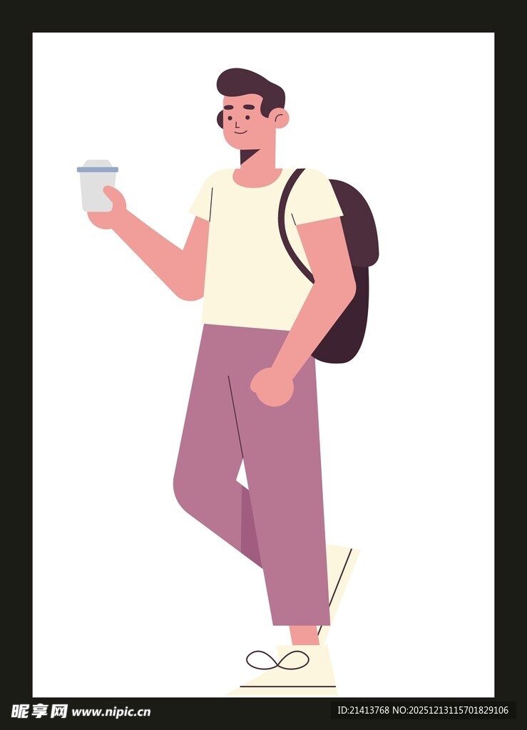 背着背包的休闲手机男子