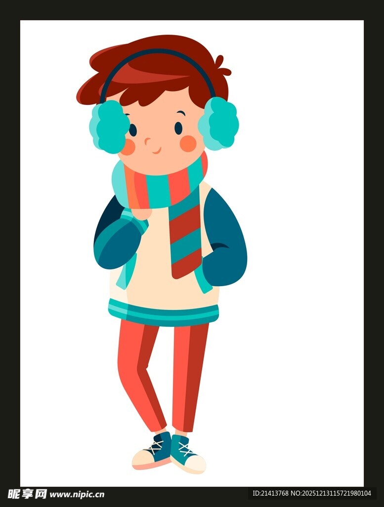 冬日可爱装扮的卡通小孩