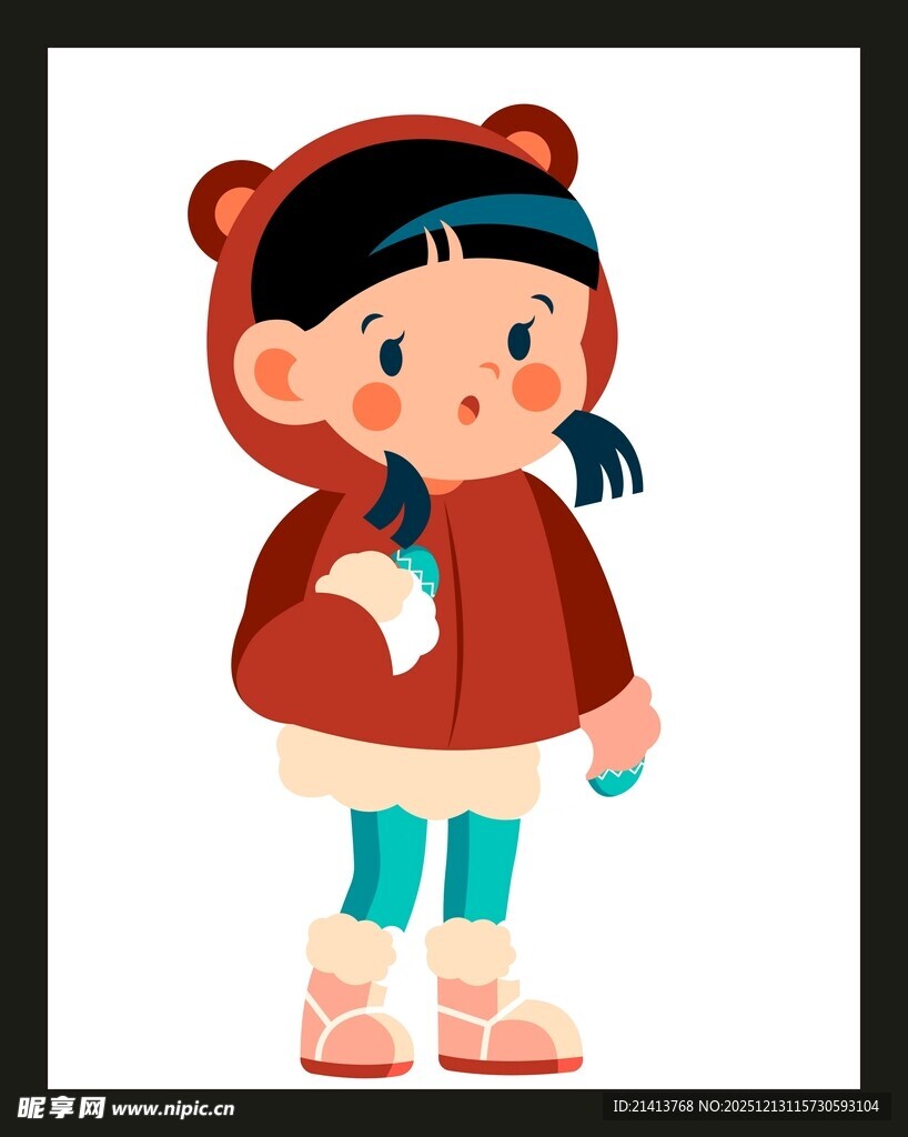 穿红衣戴熊耳帽的小女孩