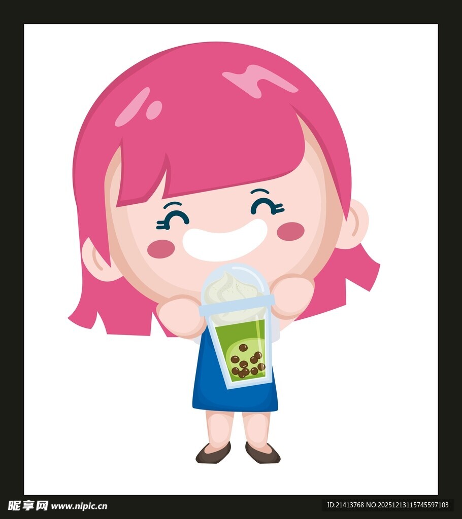 粉色头发女孩手持饮品