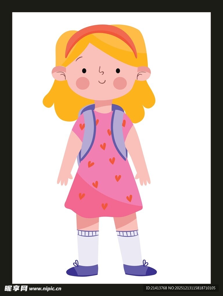 穿粉裙背书包的可爱女孩