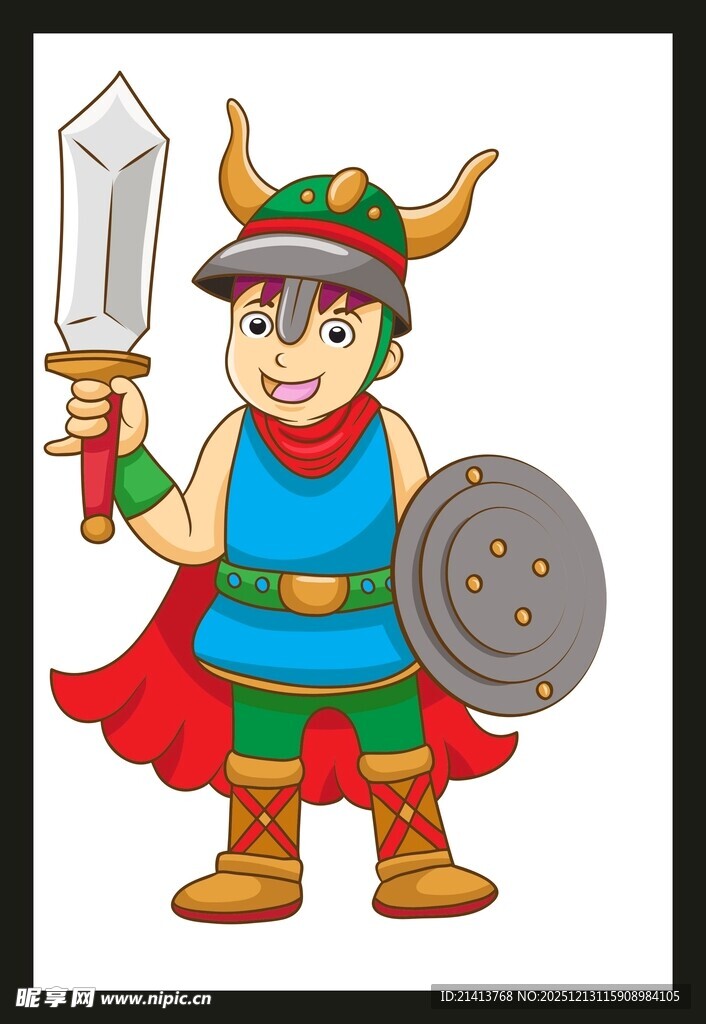 卡通小勇士持剑盾形象