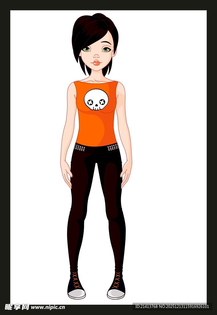 卡通风格橙色上衣女孩