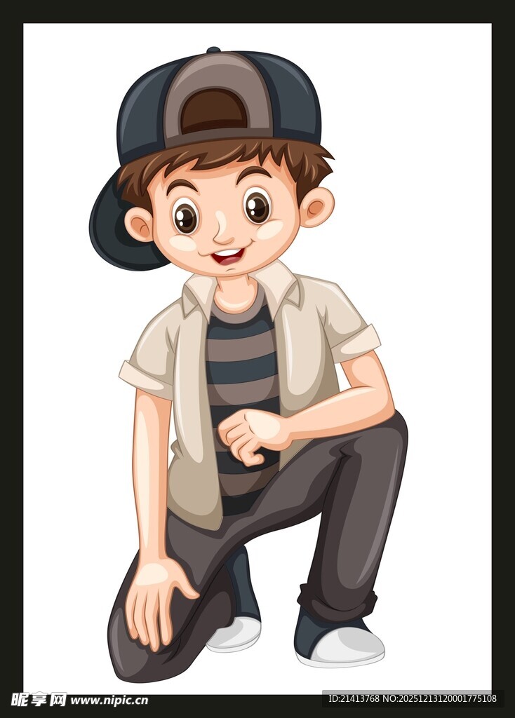 蹲姿小男孩的休闲装扮