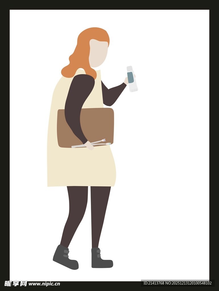 女子手持手机与纸箱