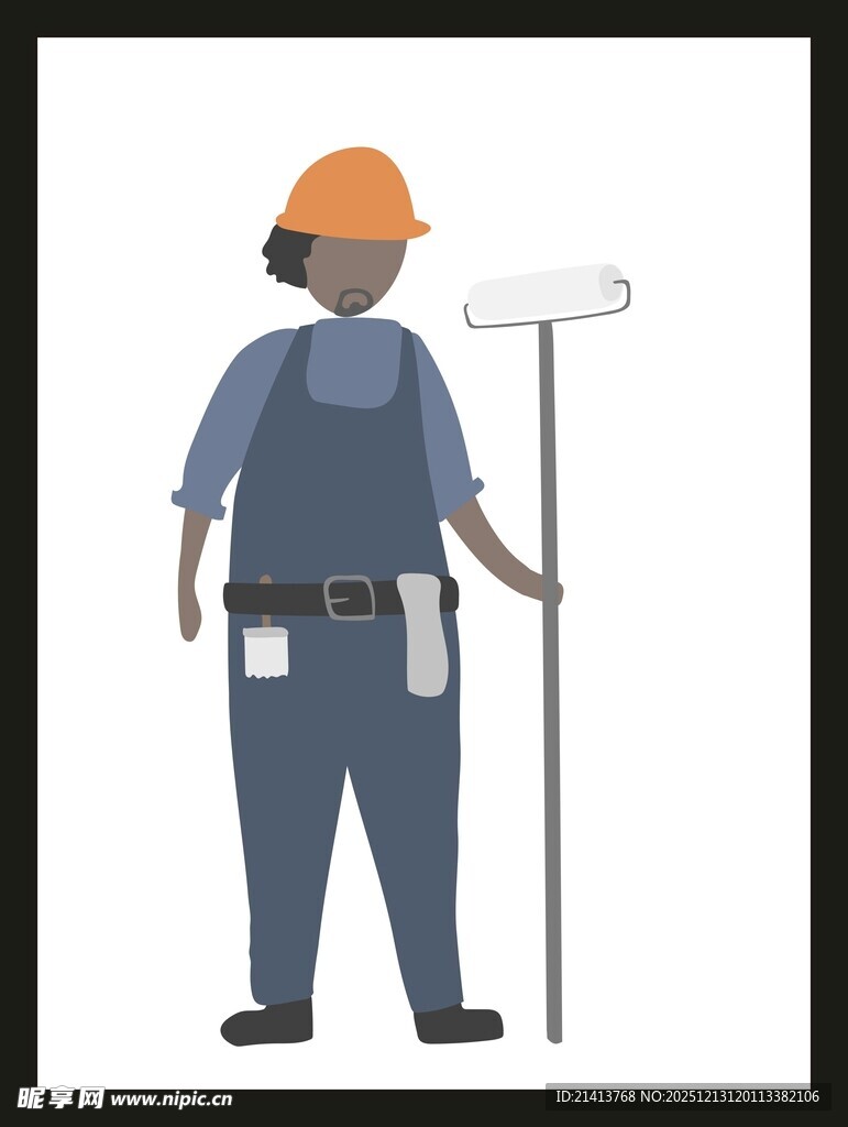 女建筑工人手持滚筒刷