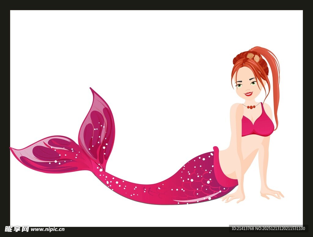 可爱红发小美人鱼插画
