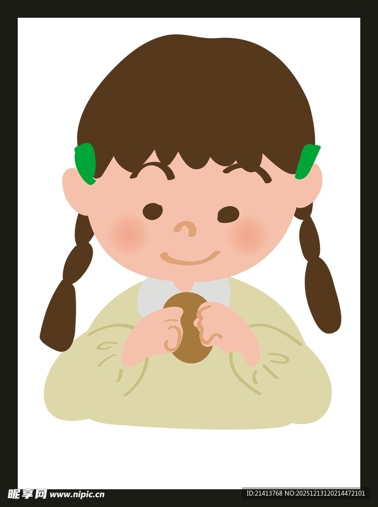 扎辫女孩手持小物件