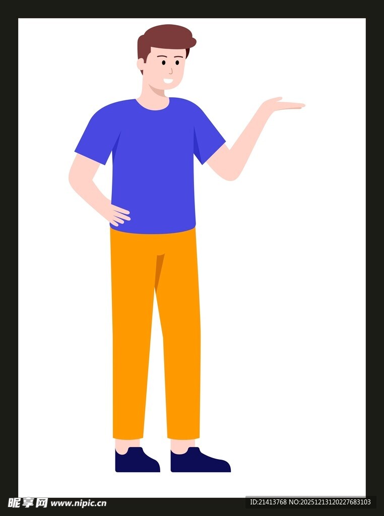 蓝衣男子展手势示意