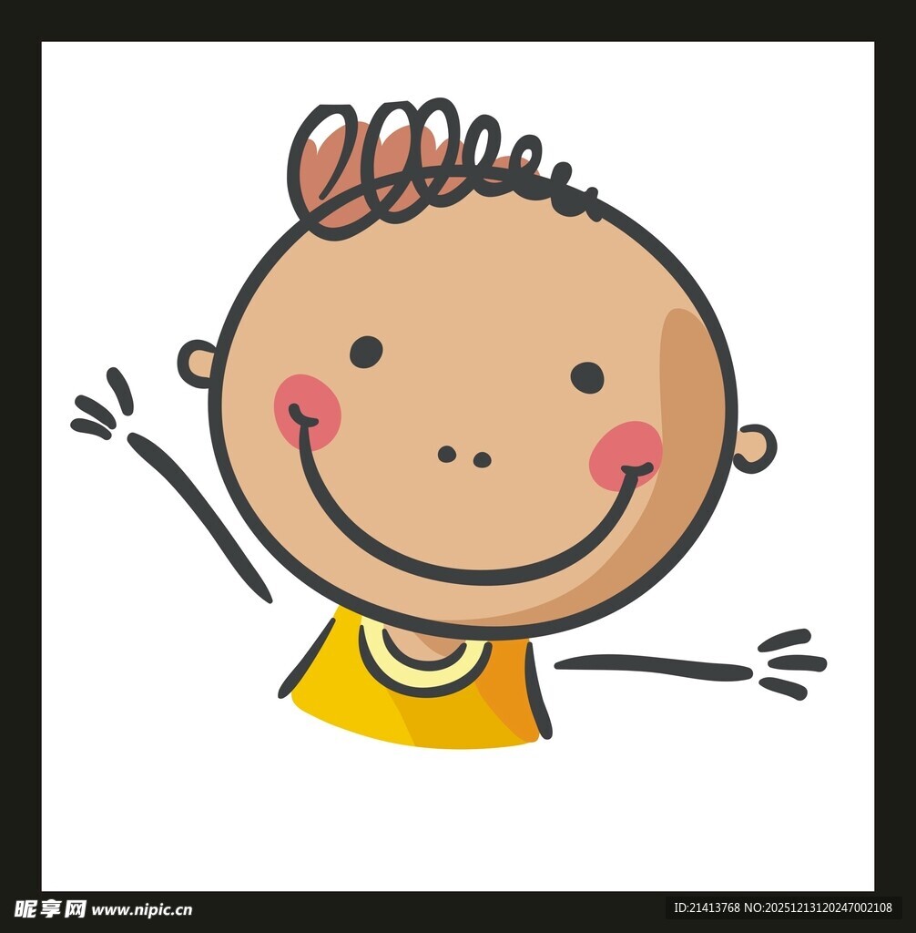 快乐挥手的卡通小孩