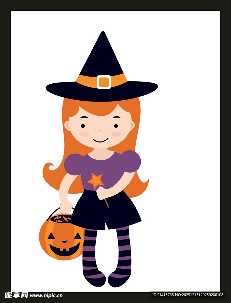可爱小女巫手持南瓜灯