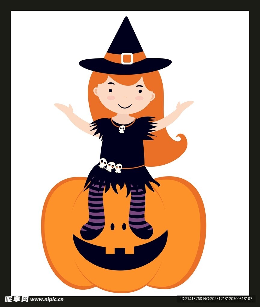 女巫坐在南瓜上的插画