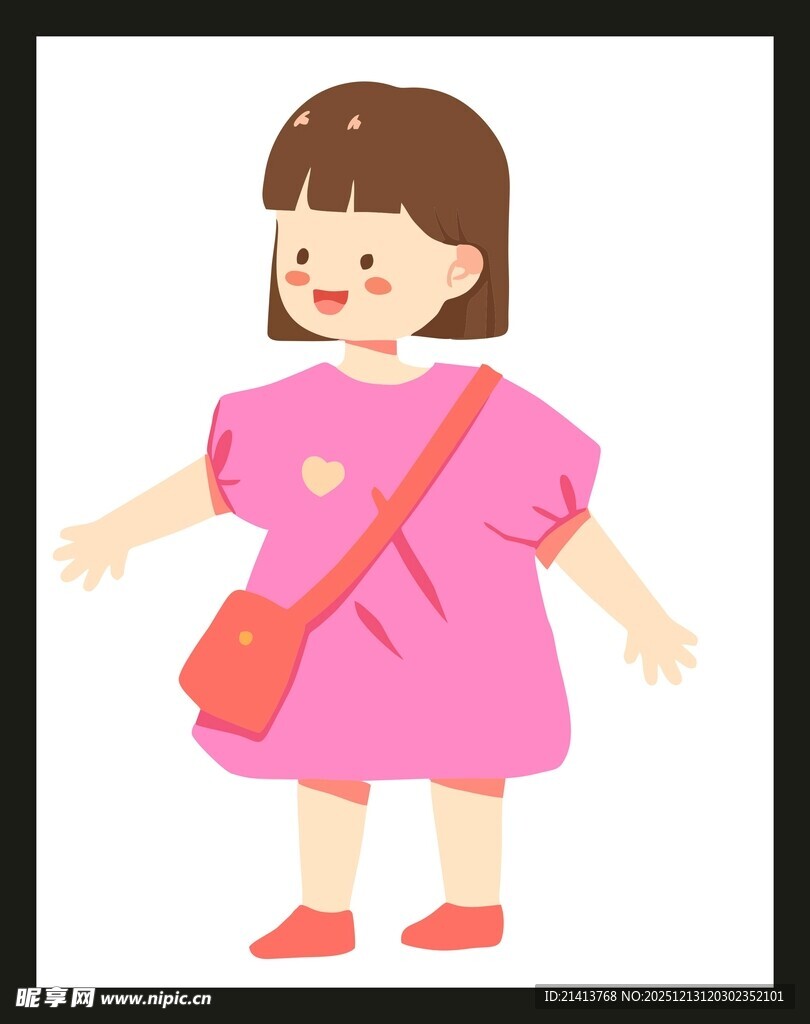 穿粉裙背红包的小女孩