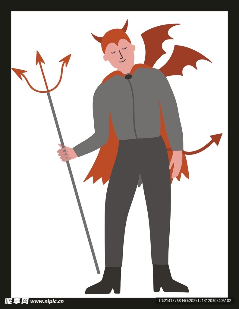恶魔装扮男子持三叉戟