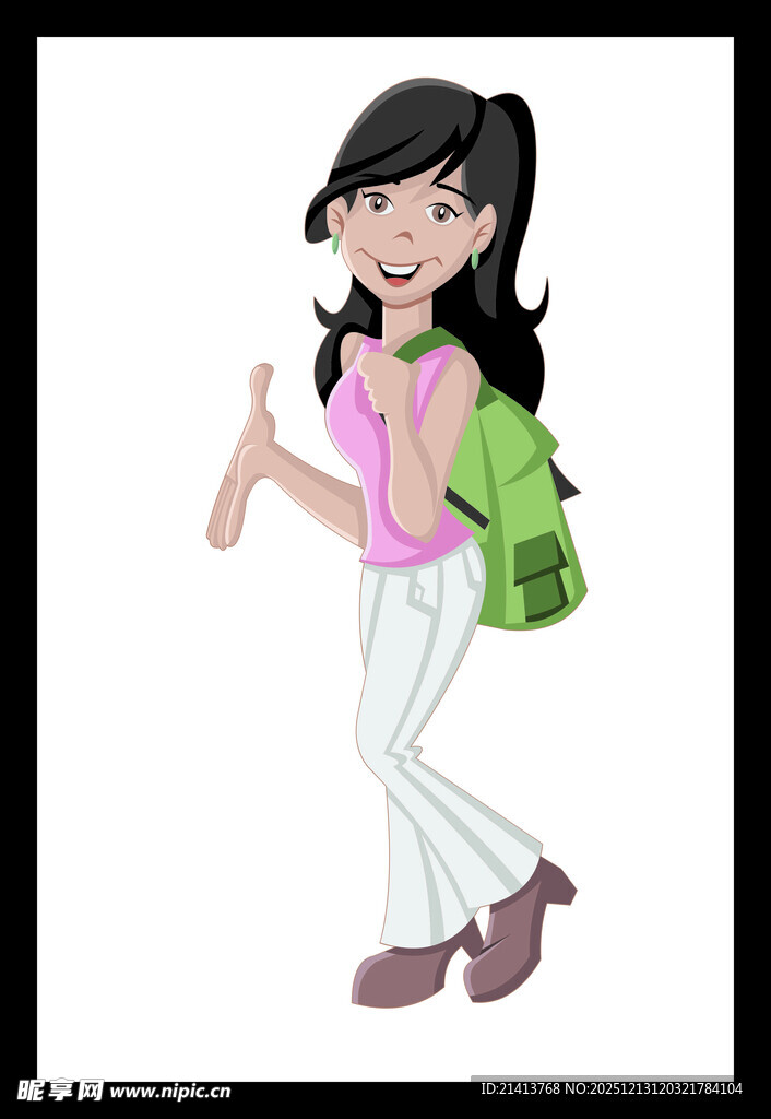 背着绿包的可爱女孩