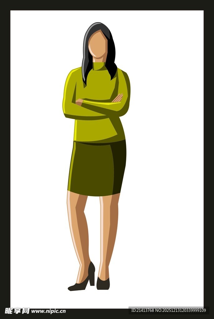 身着绿衣的优雅站立女性