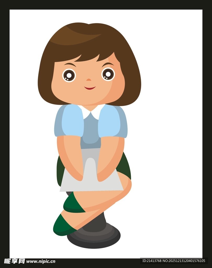 可爱坐姿的卡通女学生
